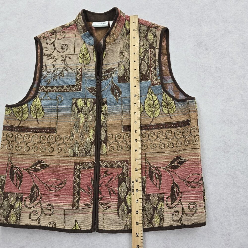 Alfred Dunner Tapestry Vest 12P Fall Leaves Full Zip Autumn Artsy Ombre Western - Picture 6 of 6